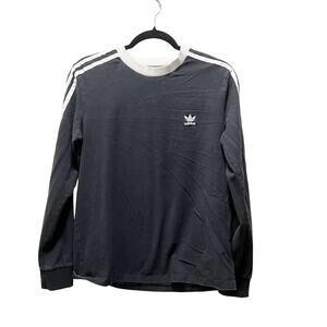 Adidas Classics 3 Stripes Long Sleeve Sweater Black Crew Neck Pullover Sz M